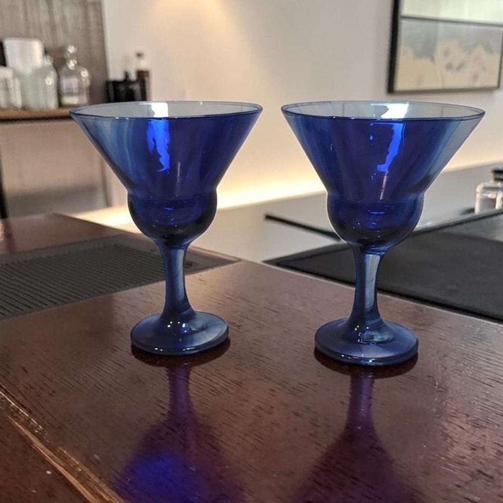 Libbey Cobalt Blue Martini Glasses, Set‎ of 2, Stemware, Marbelique Swirl Design